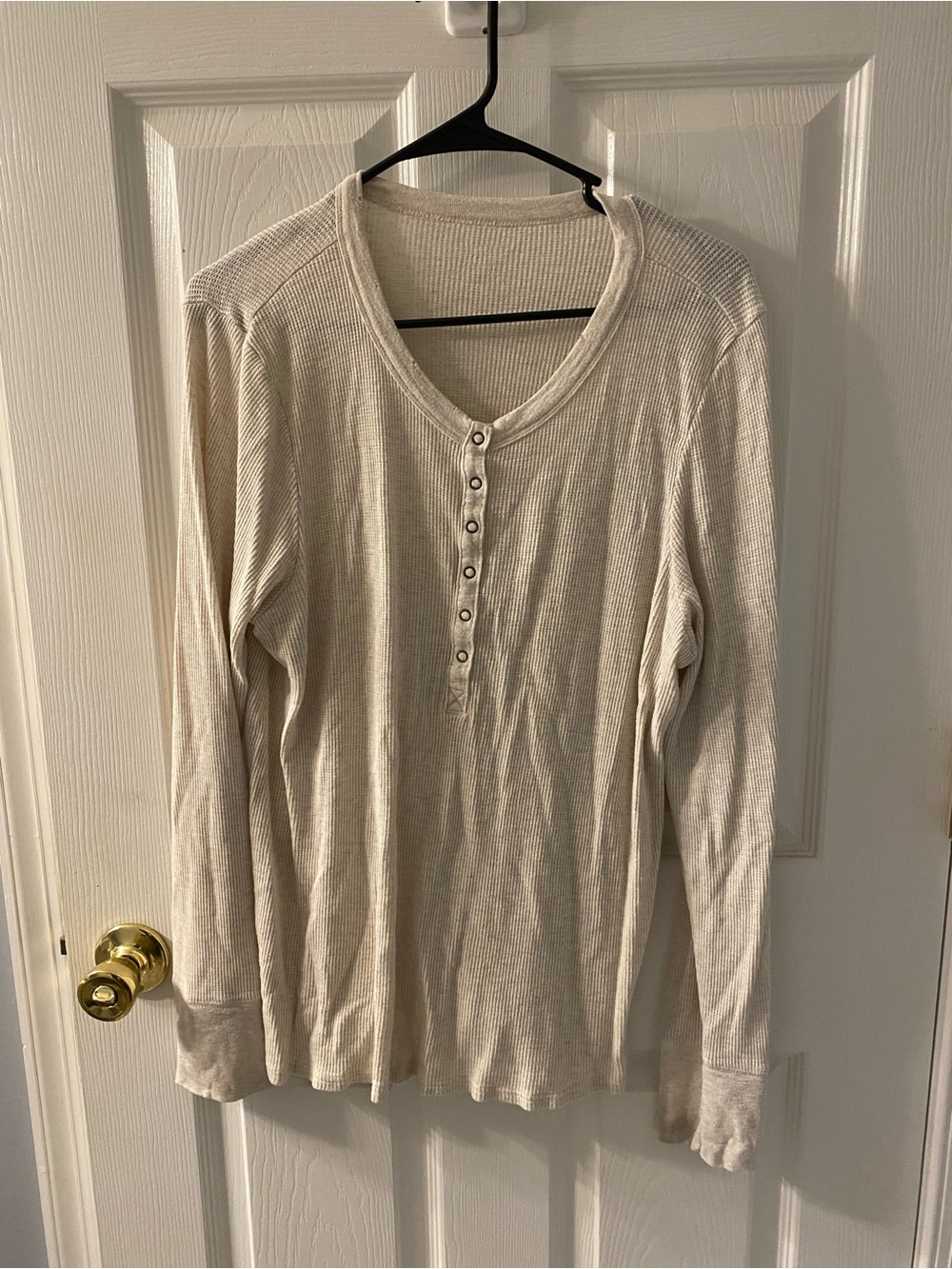 Womens  Long-Sleeve Henley Shirt - Cream